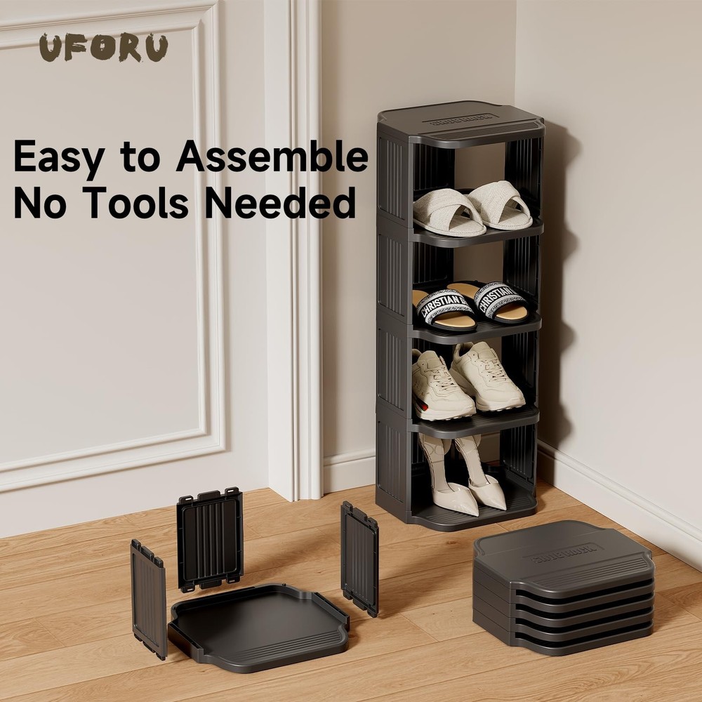 Vertical Shoe Rack, 6-Tier Plastic Stackable Storage Shelf for Small Closets ...