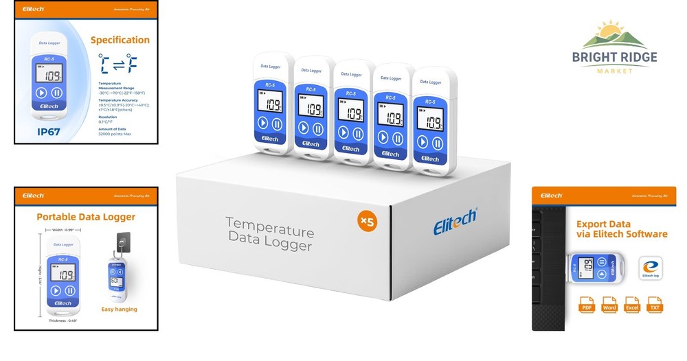 5-Pack Multi-Use Temperature Logger with USB Connectivity and Battery Included