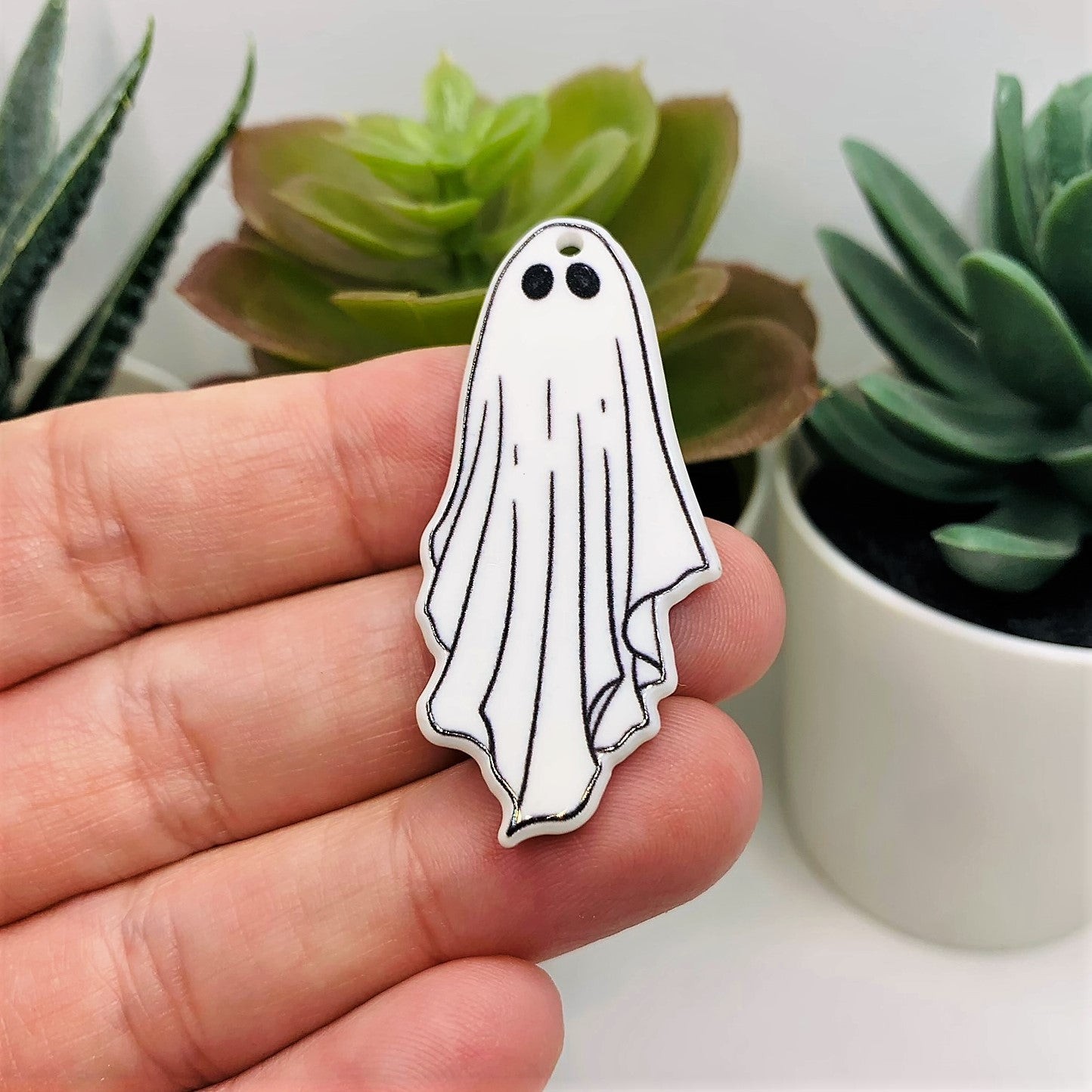 White Goth Ghost Halloween Charms, 46x21mm - US Seller