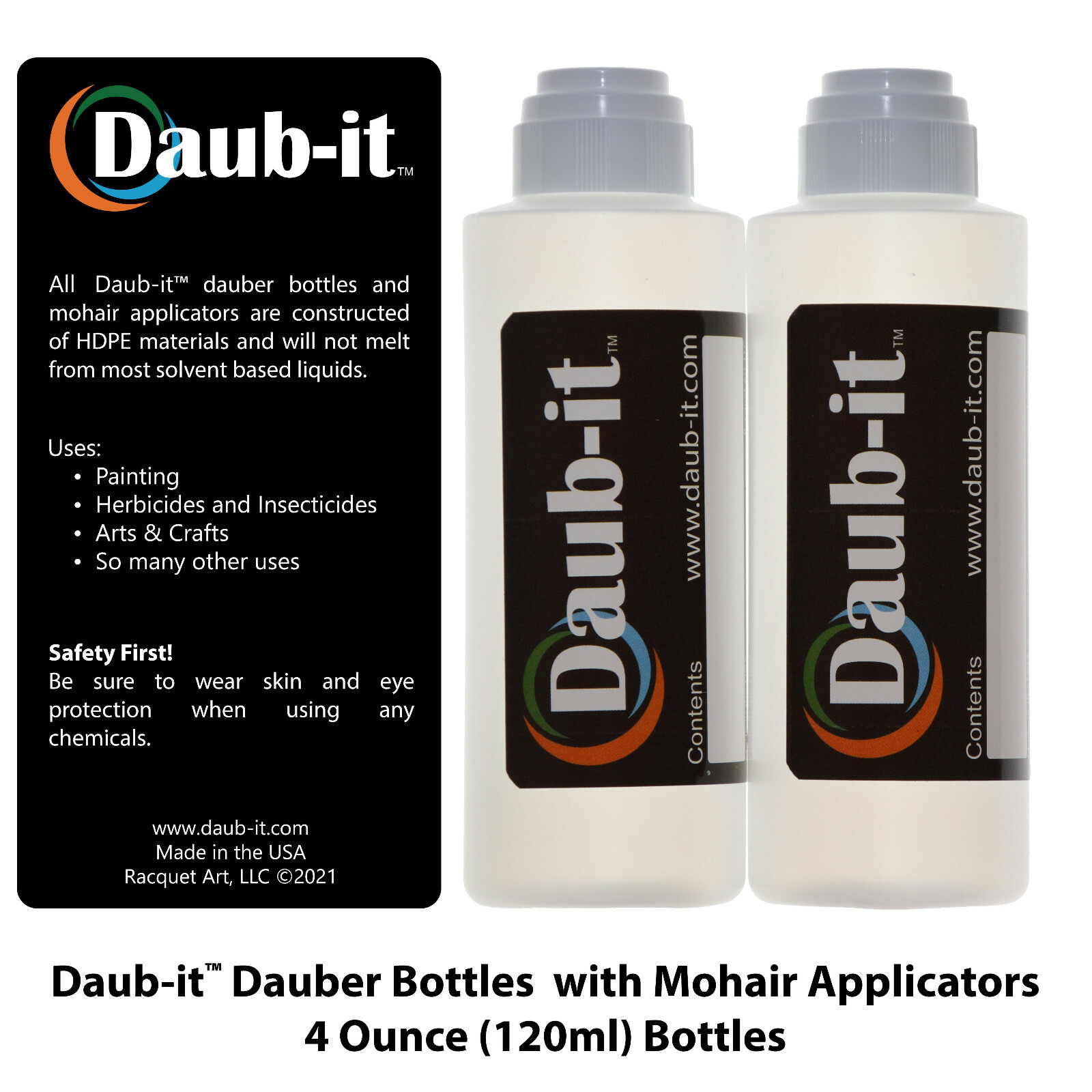 Daub-it Empty Bottles with Mohair Dauber Applicator - 2 Pack -4 Ounce- HDPE