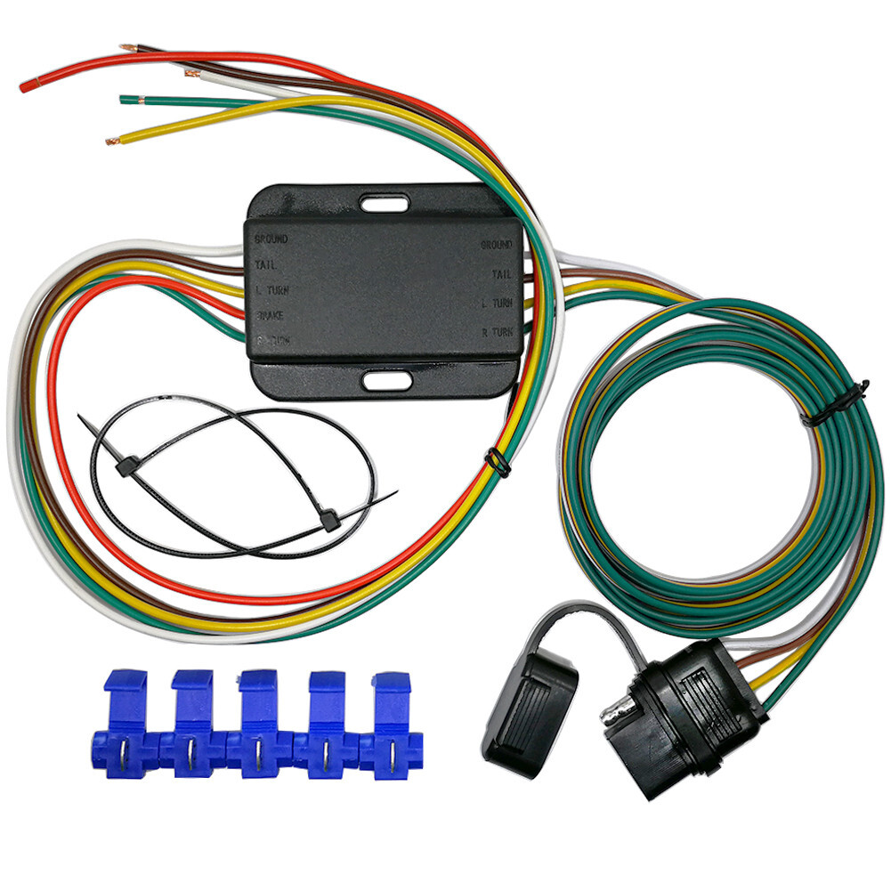 Non-powered 3 to 2 Wire Tail Light Converter with 4 Way Flat Trailer Connector