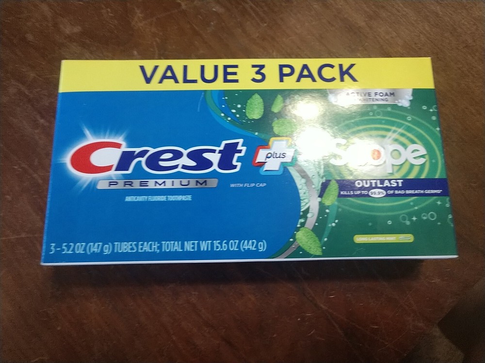 Crest Premium Plus  Scope Outlast Toothpaste Mint 3 Pack Exp 9/2026.  (2 Lau)