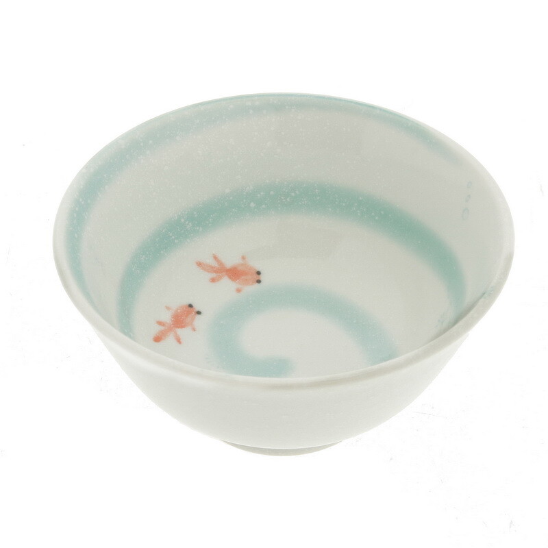 Japanese Rice Soup Bowl 5.25"D Porcelain Kingyo Goldfish Swirls Made in Japan