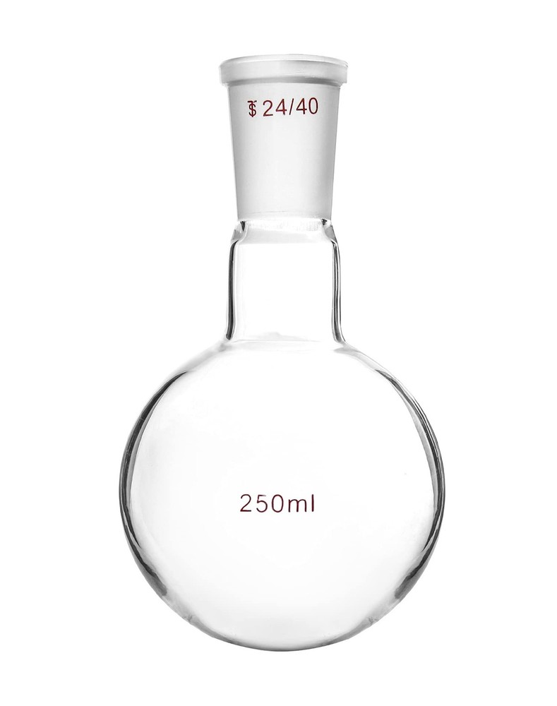 QWORK Glass 250ml Single Neck Flat Bottom Boiling Flask, 24/40 250ml, 1 Pc