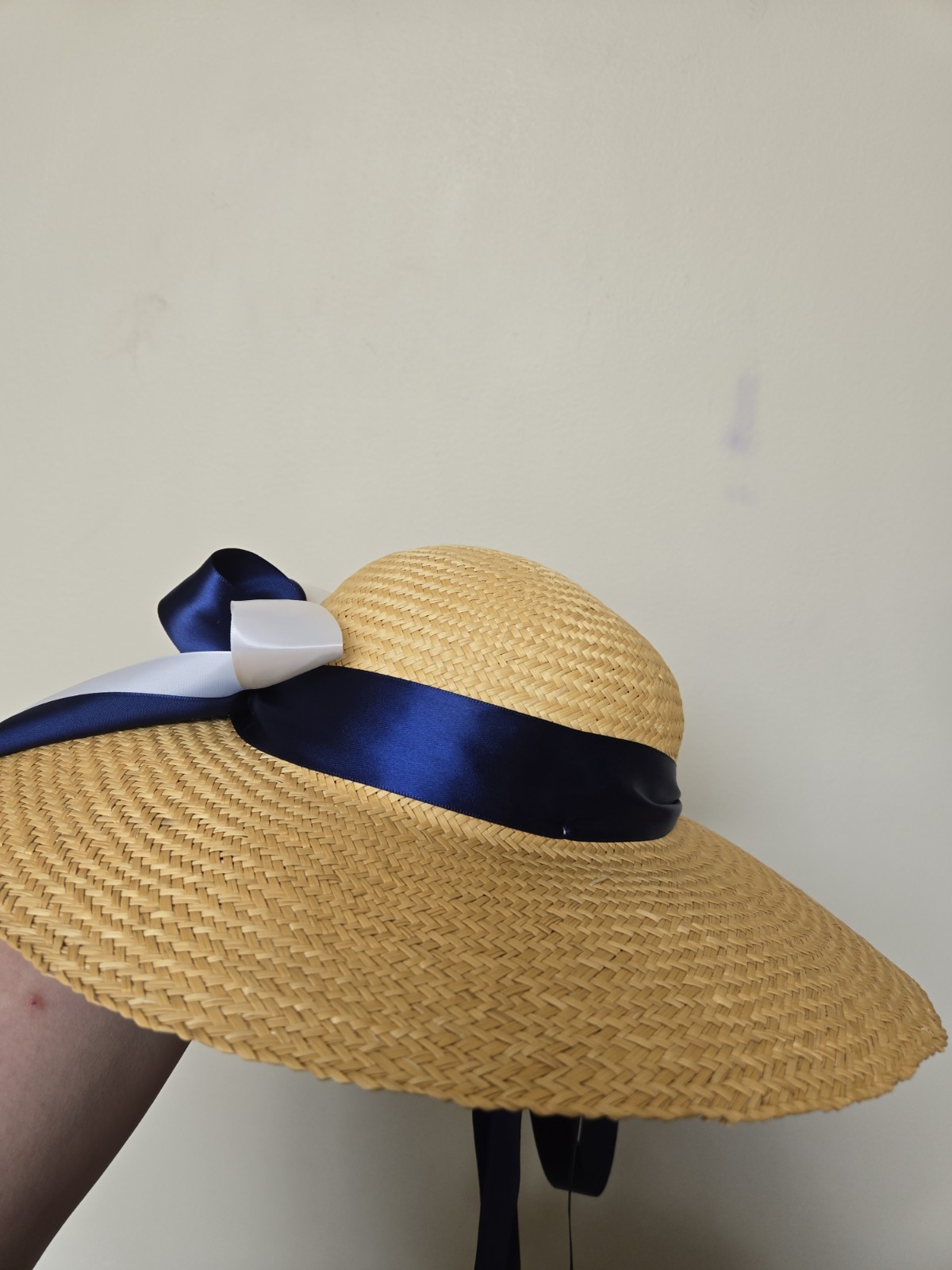 Colonial Williamsburg Straw Hat 18th Century Womens Blue Low Crown Ribbon Tea