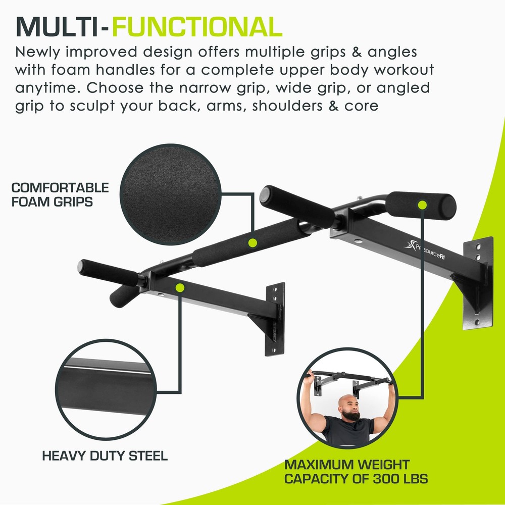 ProsourceFit Wall-Mounted Pull-Up / Chin-Up Bar, Heavy Duty 300 lb. Capacity,...