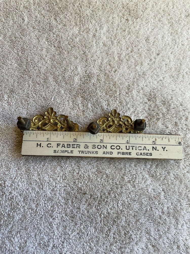 pair of ornate brass drawer pulls vintage