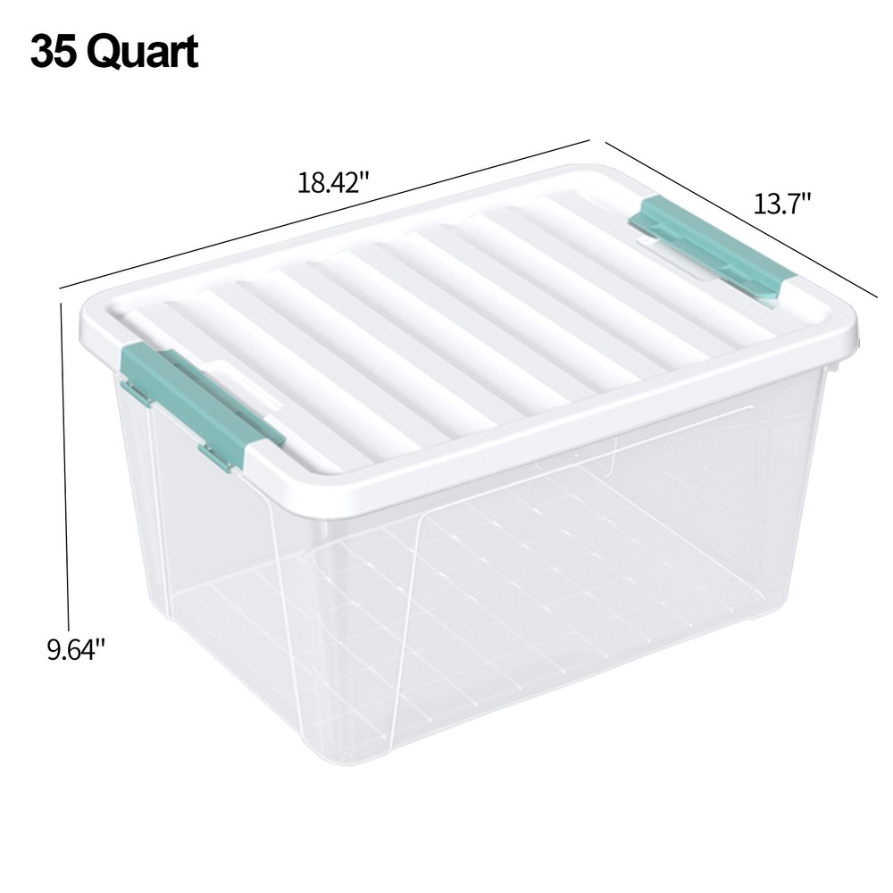 Knifefish 6-Pack 35 Quart Clear Plastic Storage Bins Box with Lids