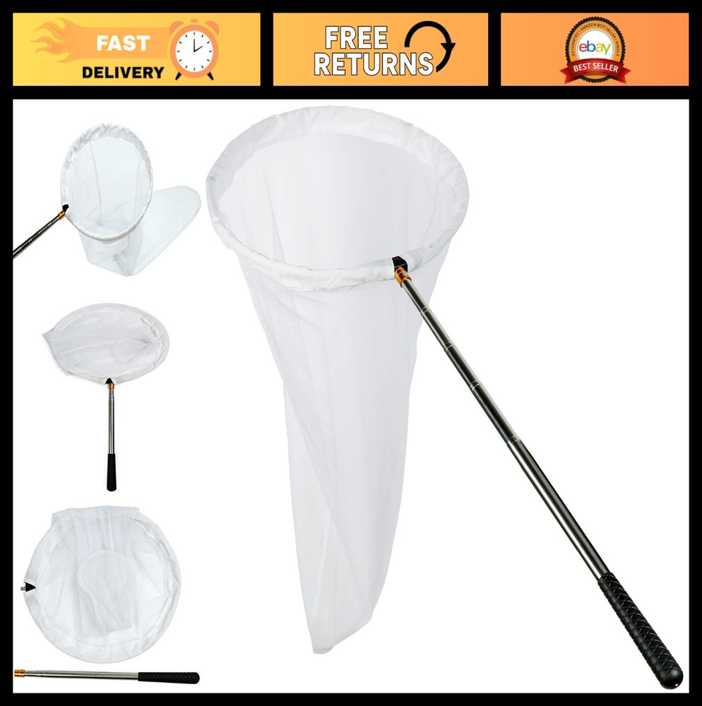 Insect & Butterfly Net - 12" Ring, 24" Depth, Extendable Handle 59" - Catch & Ob