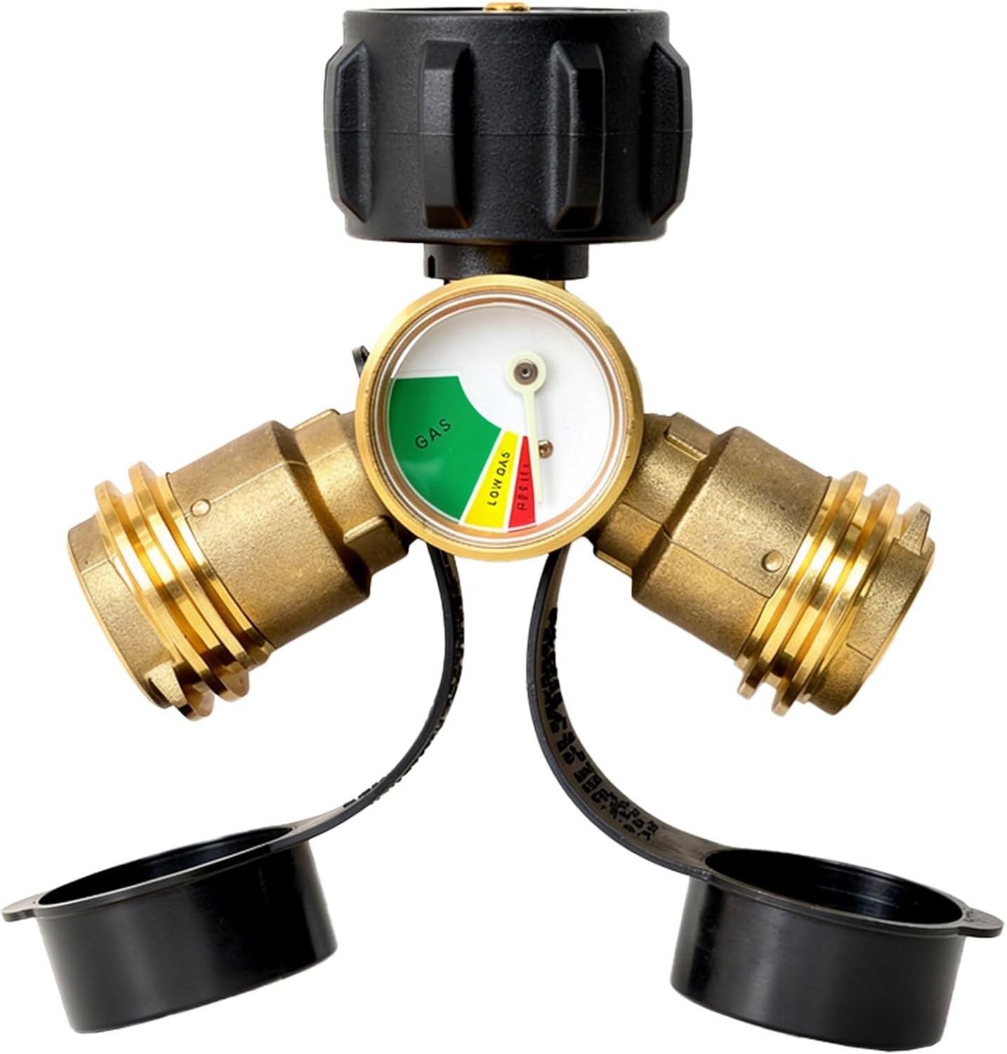 Propane Tank Y Splitter Adapter 2 Way LP Gas Tee Connector With Gauge