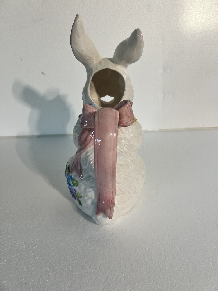 Ceramic White Easter BunnyPitcher Creamer Spring FloralDecor 12 Ounce