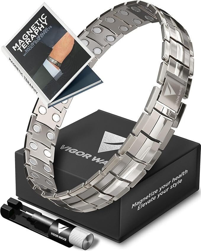 Vigor Wave® Magnetic Therapy TITANIUM Bracelet for Men, Titanium [OPEN BOX]