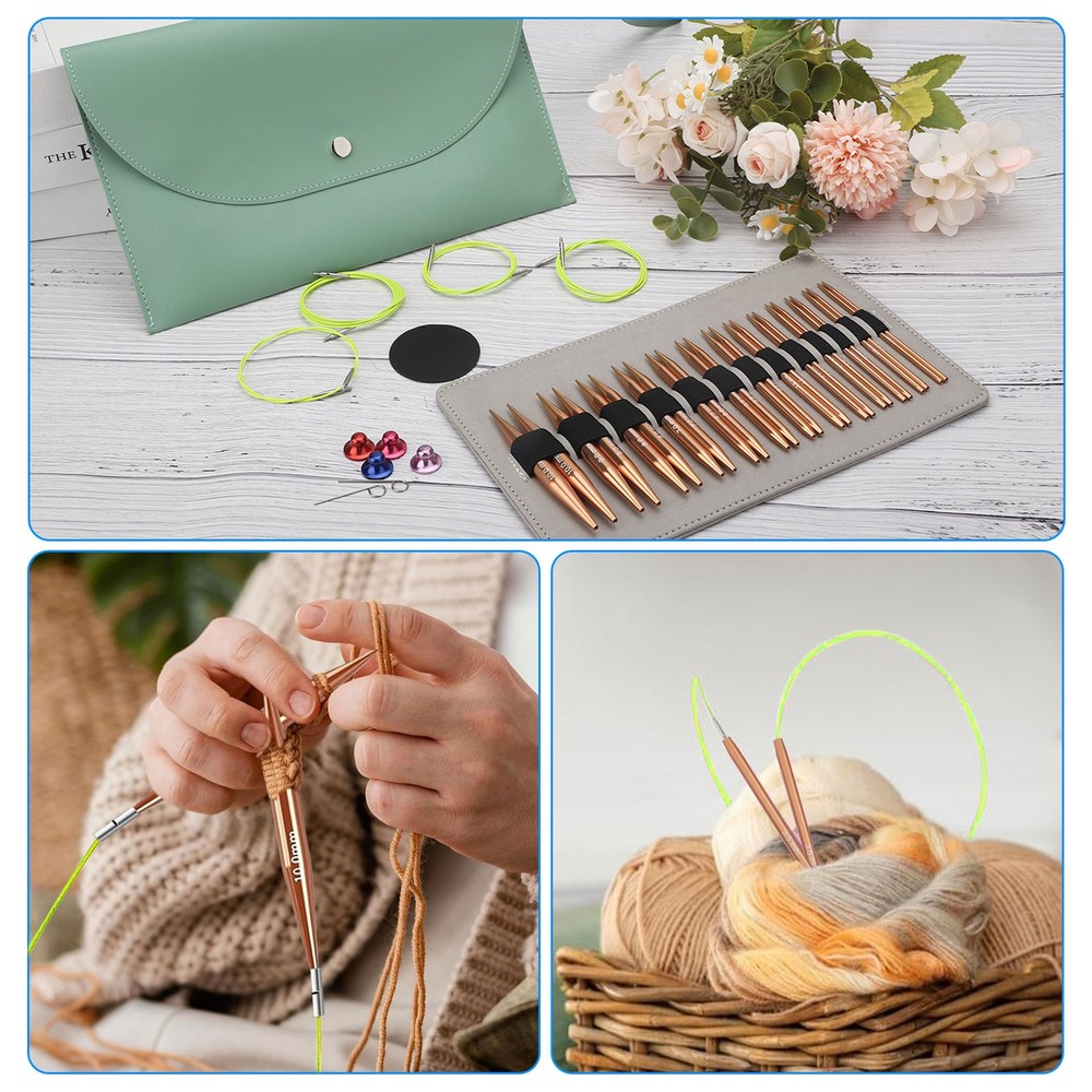Interchangeable Knitting Needle Set Wood Circular Crochet Hook 13 Sizes 4 Cables