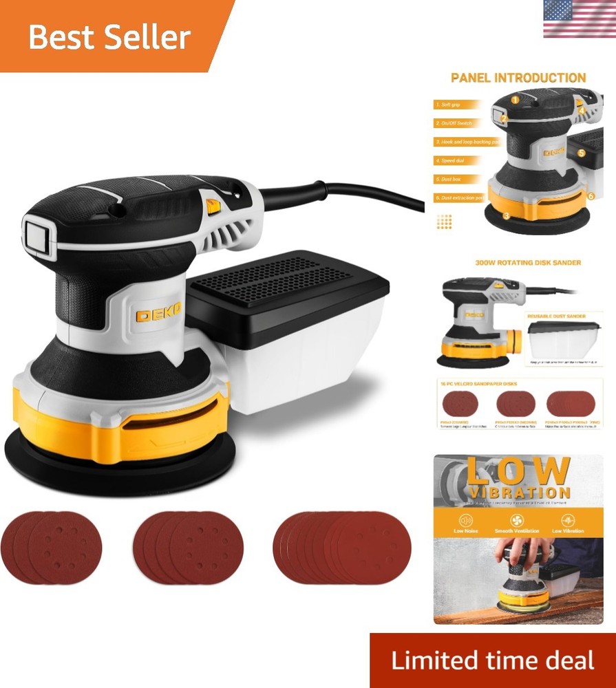 Versatile 5-Inch Random Orbital Sander - Ergonomic & Efficient Dust Collection