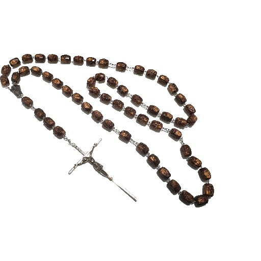 Saint Benedict Catholic Rosary Brown Bead Silver Cross 60" Gigantic Handmade