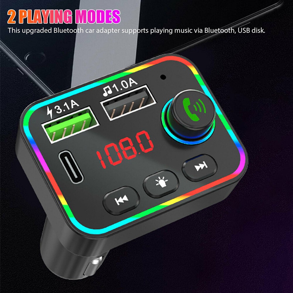 Bluetooth 5.0 Car Wireless FM Transmitter Adapter 2USB PD Charger AUX Hands-Free