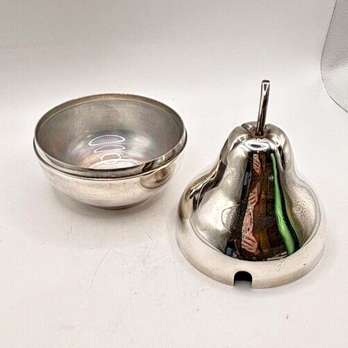 De Uberti Pear Lidded Silverplate Condiment Dish Server 6" VTG 1960s MCM