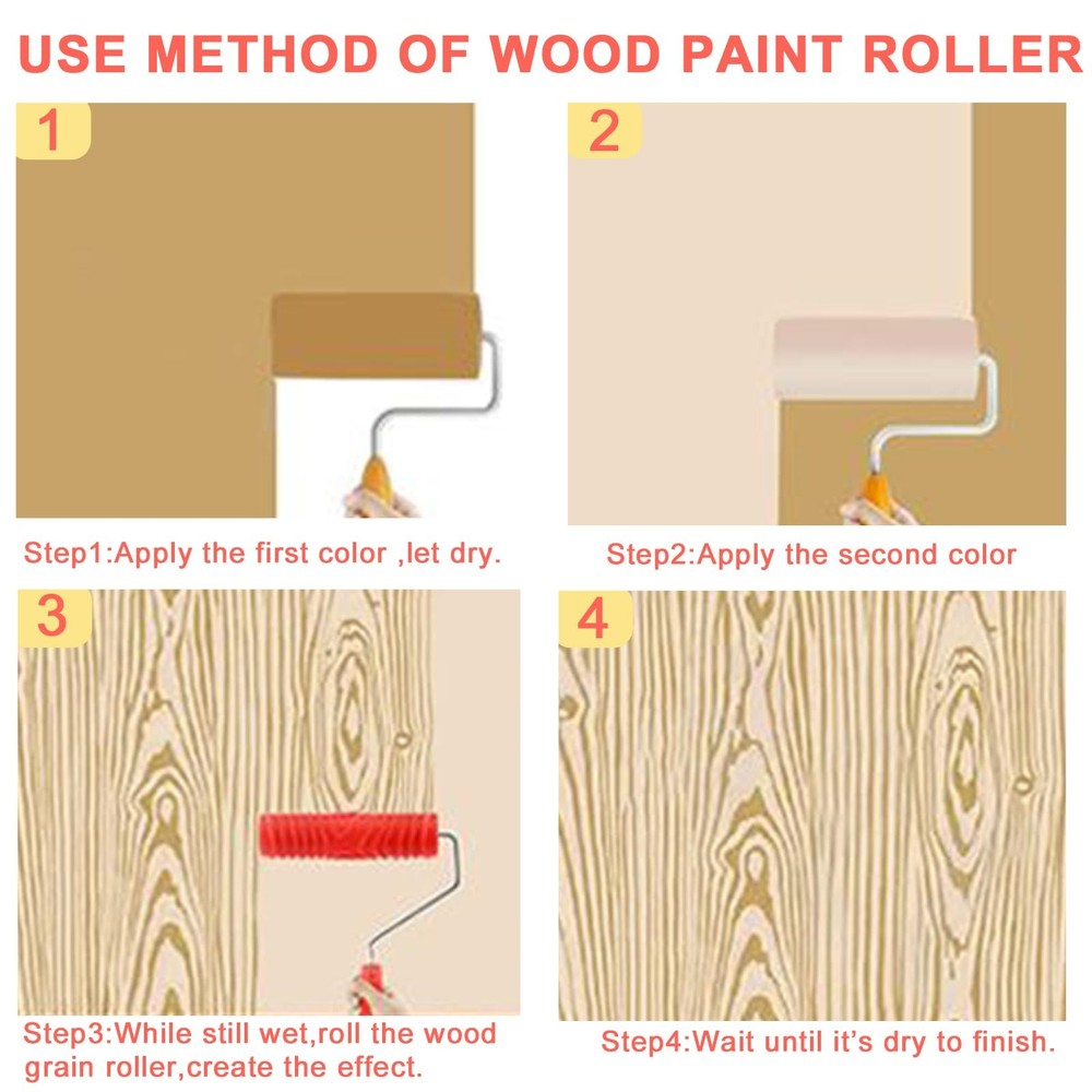 Wood Graining Tool Set 8Pcs, Rubber Grain Rollers with Handles, Brown