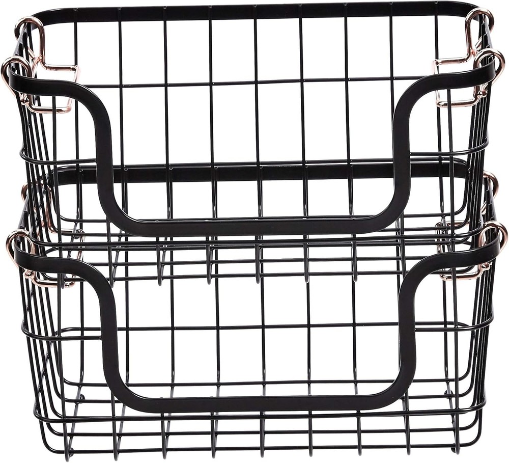 Stackable Metal Wire Rectangular Storage Basket Set Kitchen/Bathroom 2 Count