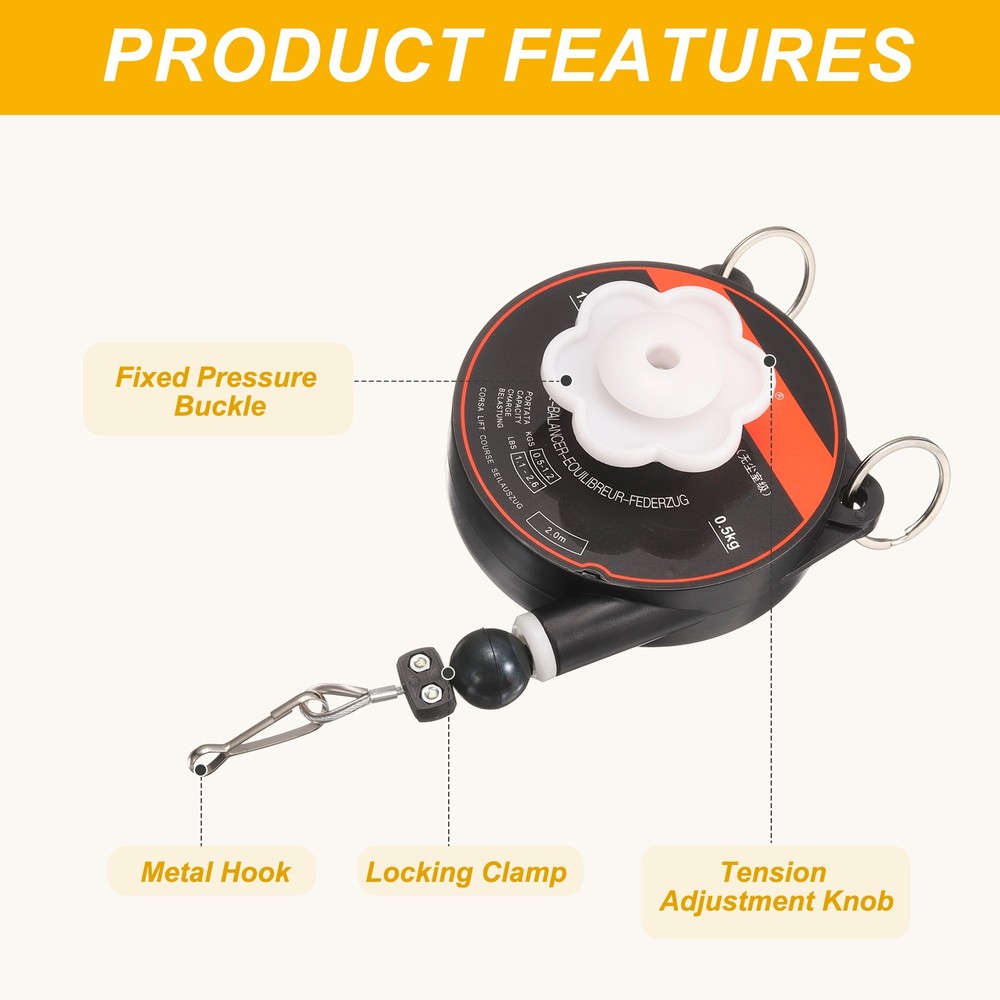 1.1-2.6lbs Retractable Spring Balancer 6.6 Feet Adjustable Spring Tool Black
