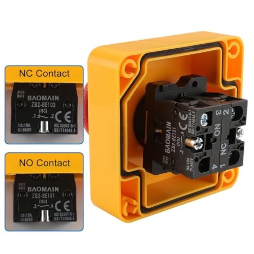 BAOMAIN Red Flat Head Momentary Push Button Switch Station Red, Yellow, Black