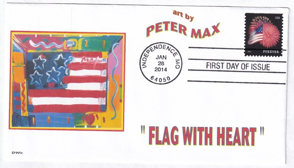 PETER MAX   FLAG WITH HEART      FDC- DWc  CACHET