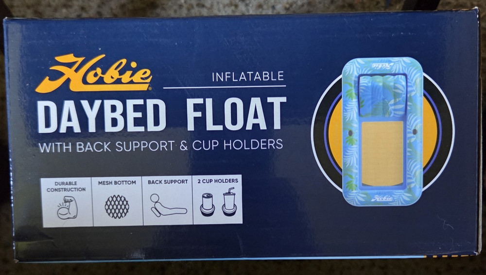 Hobie Inflatable Daybed Pool Float w/ Back Support & Cup Holders 72" Long {NEW}