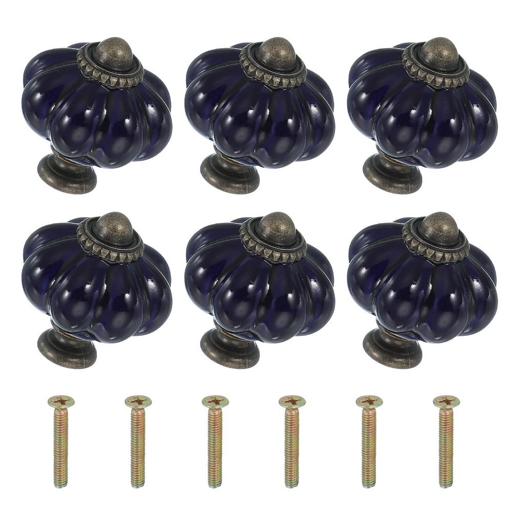 6 Packs Ceramic Knobs, Pumpkin Ceramic Cabinet Drawer Knobs, Blue