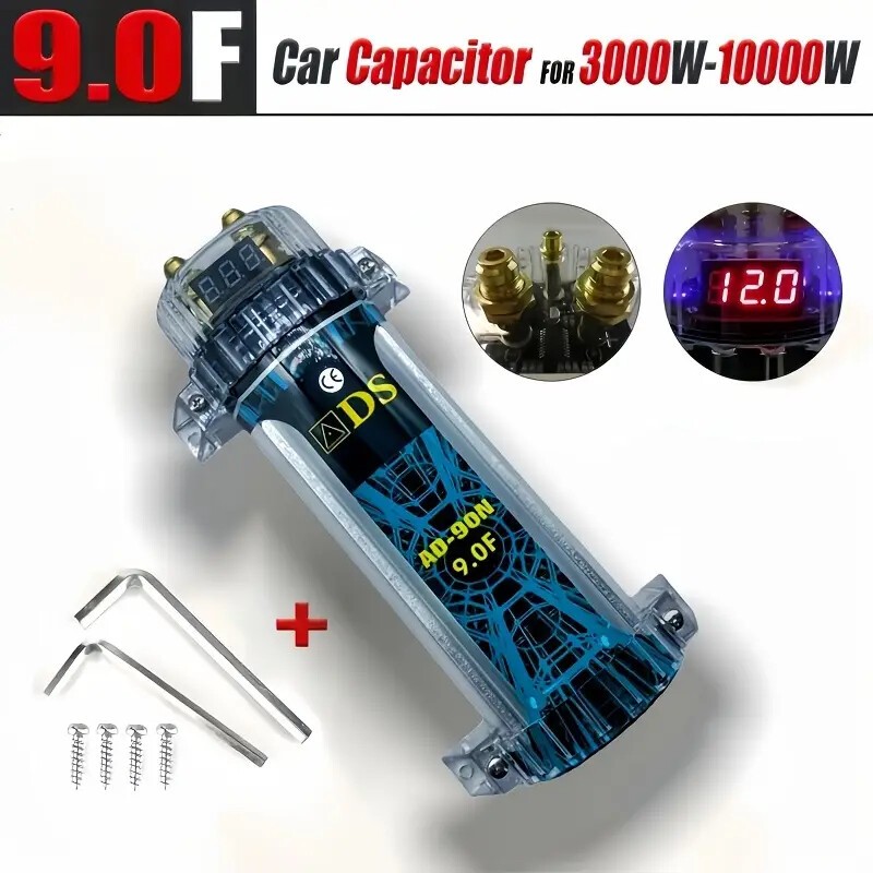 9.0 Farad Digital Capacitor,Car Audio Capacitor-10000W Peak,Protection for Amp
