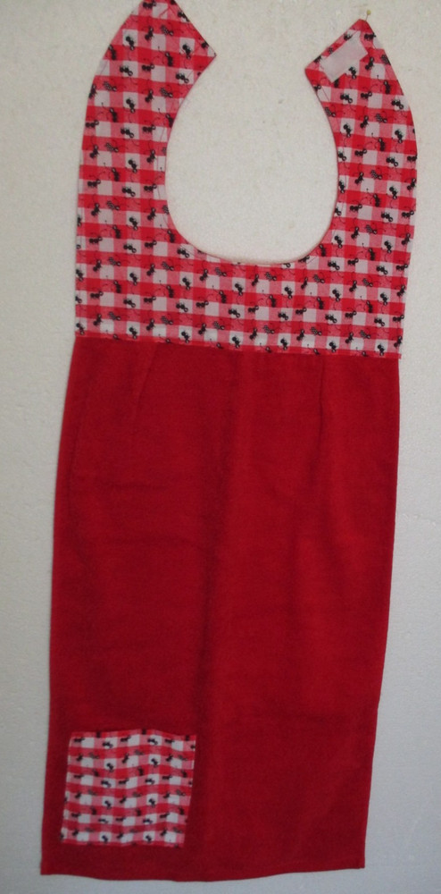 Hand Crafted Red Towel Apron With Ants on Plaid Top - Pocket - Hook&Loop Closure