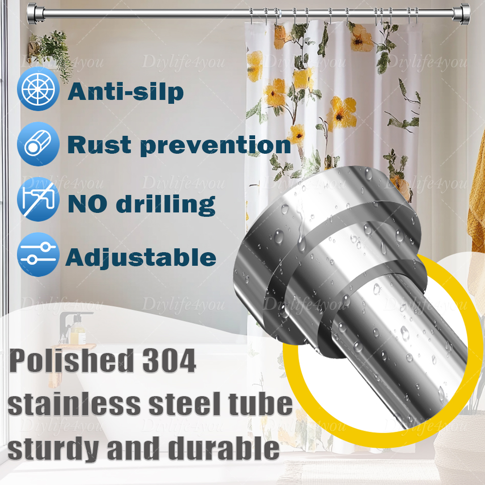 21in - 78in Stainless Steel Adjustable Telescopic Shower Curtain Rod Shower Kit