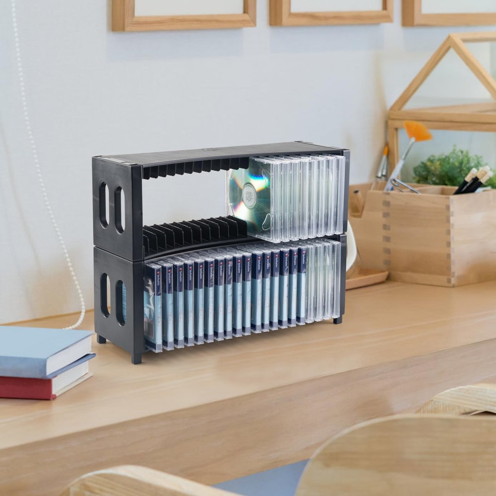 CD Storage Rack, Upgrade 2 Pack Stackable ABS CD Storage Organizer Can Hold 4...