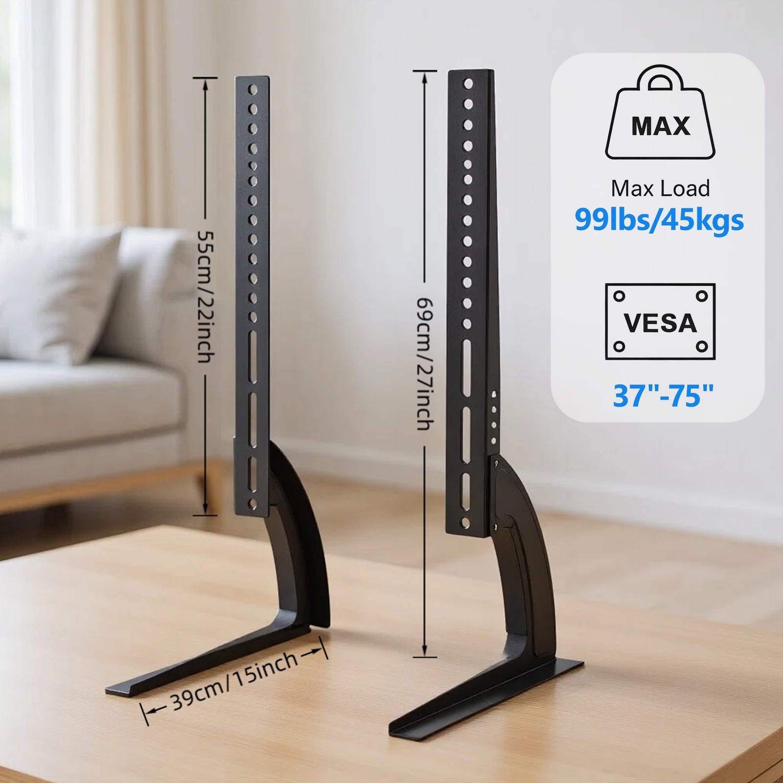 Universal TV Stand Mount for 37-75 Inch Tvs, Height Adjustable Table Top TV Stan