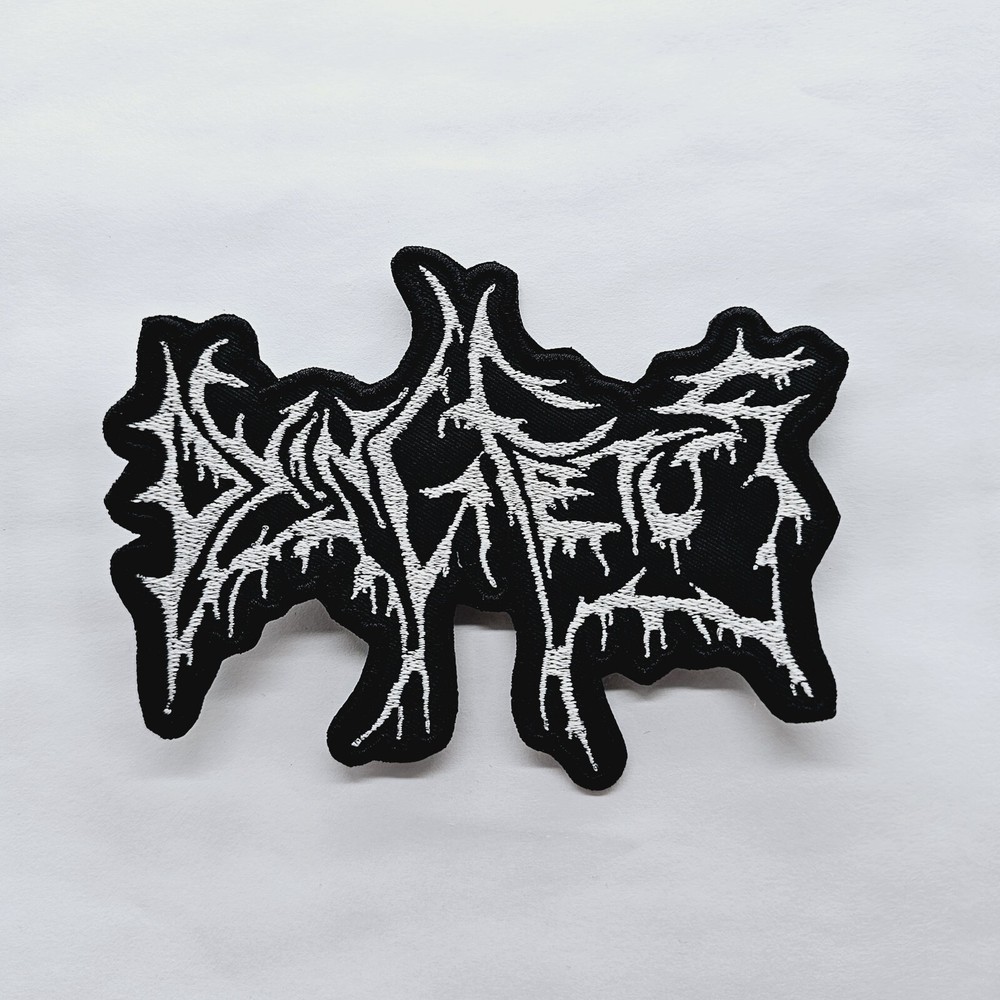 DYING FETUS  shaped white logo EMBROIDERED PATCH