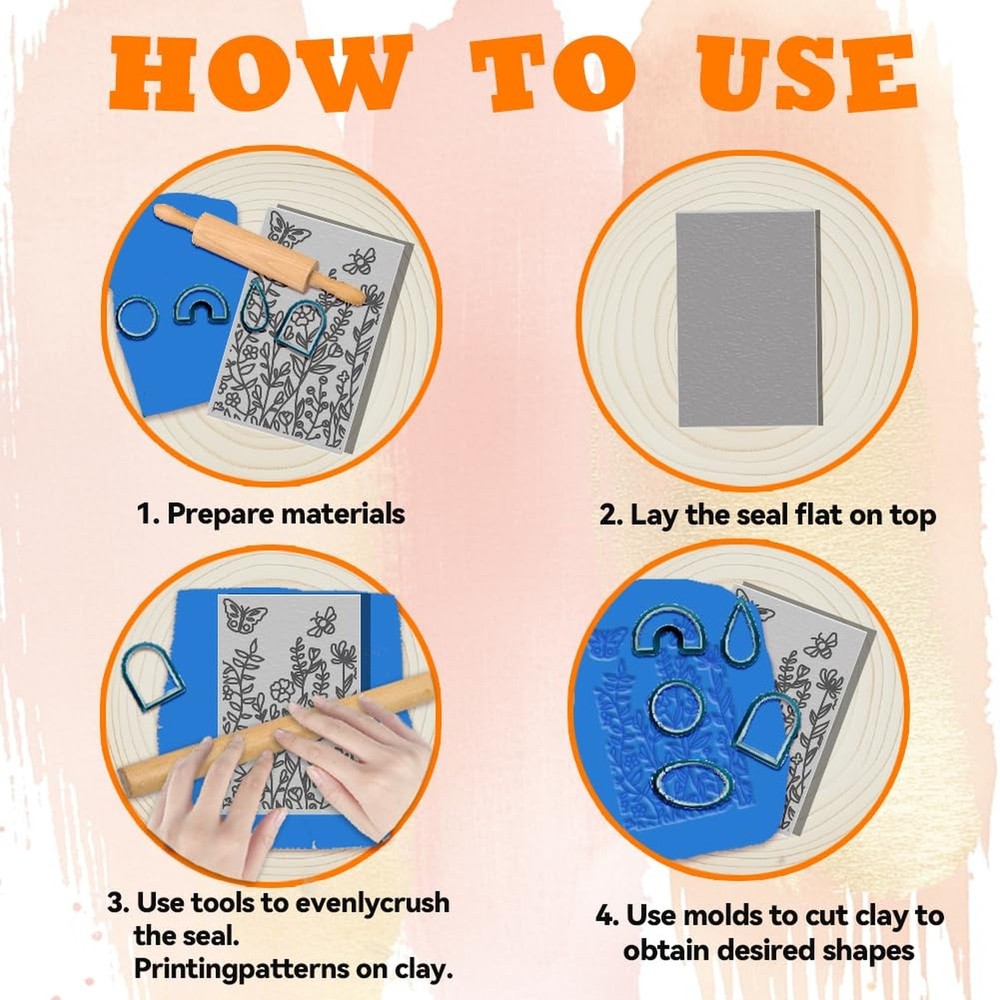 6 PCS Polymer Clay Texture Sheets Plants Clay Texture Mat for Using with Clay...