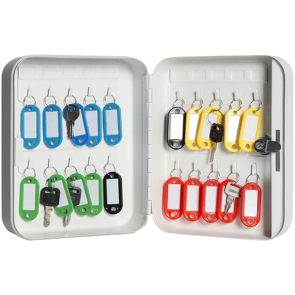 Jssmst Key Lock Box Wall Mount Security Small 20 Hooks, 20 Hooks White Matt