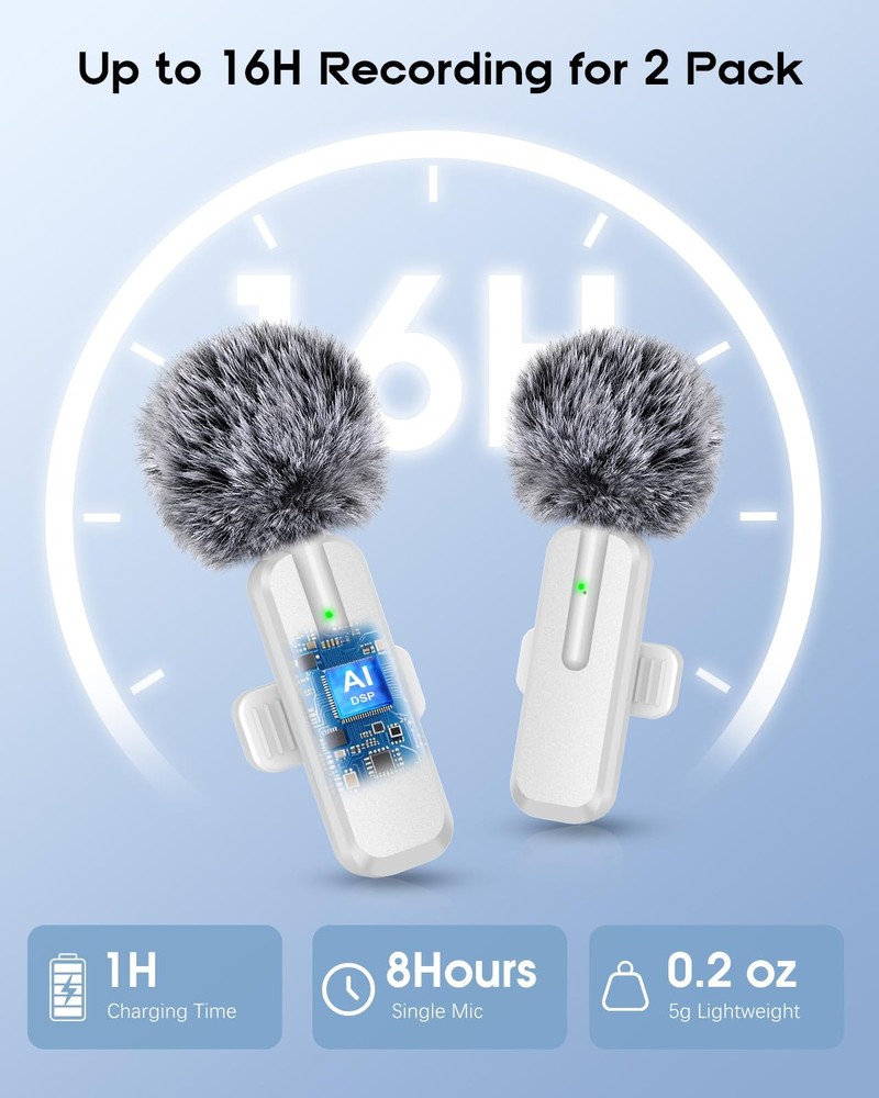 Wireless Mini Microphone for iPhone - 2 Pack Lavalier bluetooth Microphone
