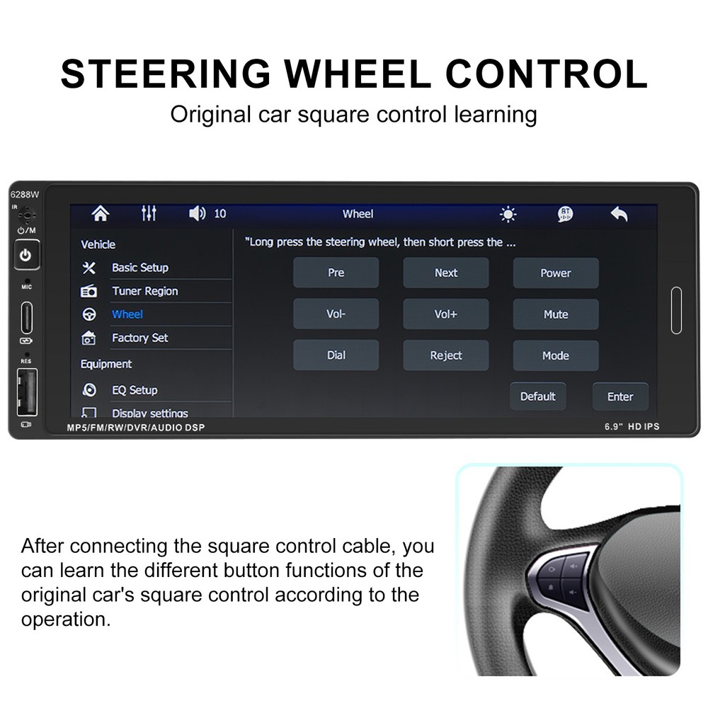 6.9 Inch Single Din Touchscreen Car Stereo Wireless Multimedia w/ Backup Camera