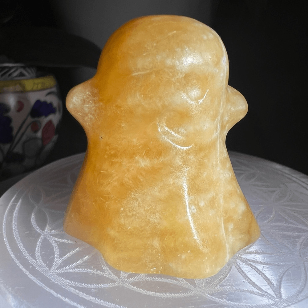Yellow Calcite Crystal Ghost Carving