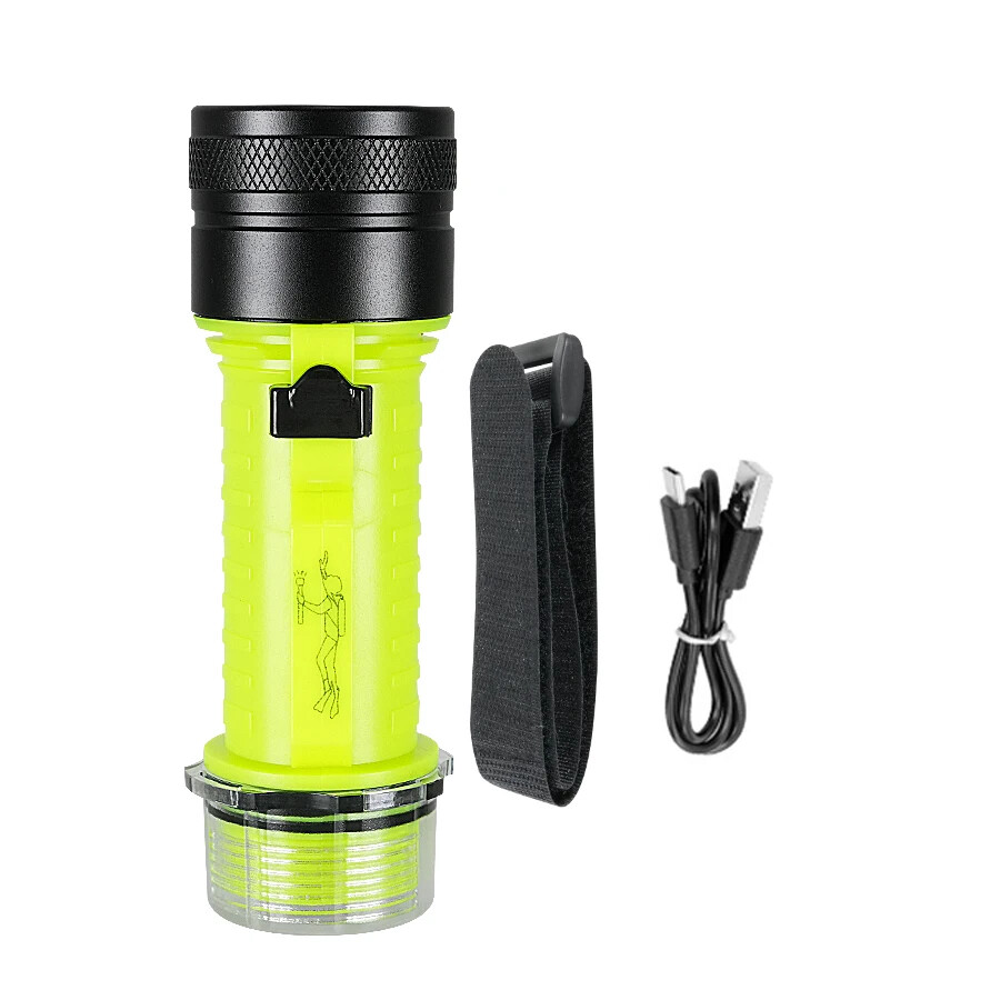 IPX8 Waterproof LED Diving Flashlight USB Professional Underwater Light US