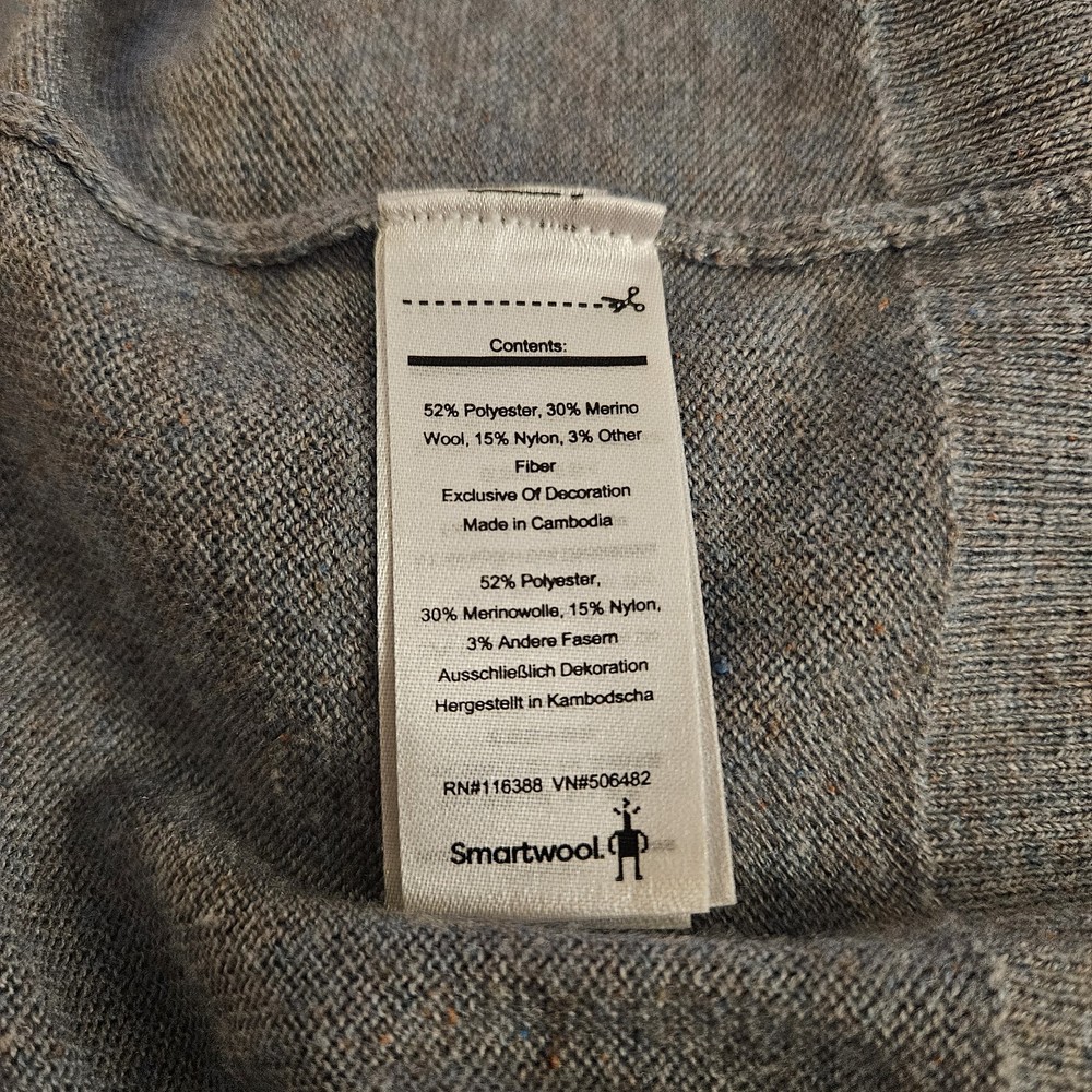 Smartwool 1/4 Zip Sweater Mens Medium Heather Grey Pullover Ripple Ridge Stretch