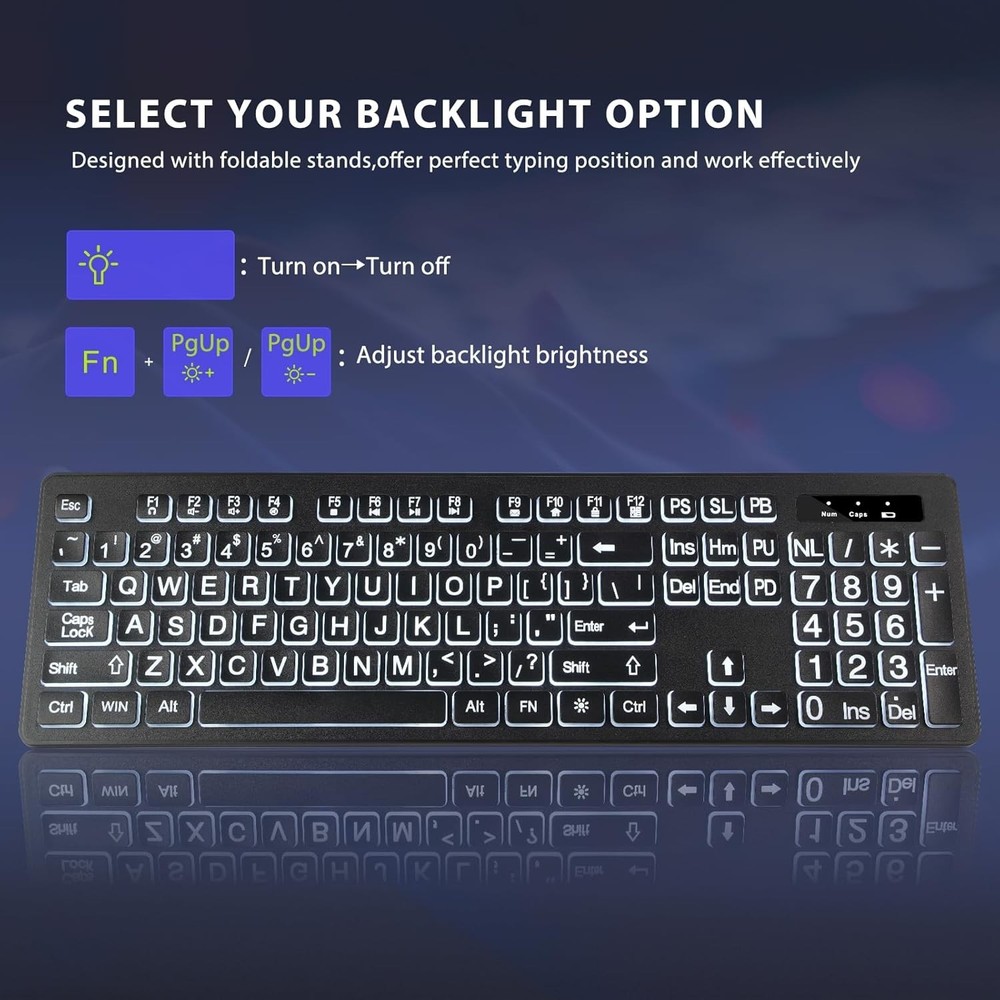 Rechargeable Backlit Large Print Keyboard with Mouse for Enhanced Visibility