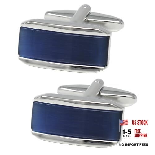 Rectangle Navy Cats Eye Cufflinks With Box (Navy)