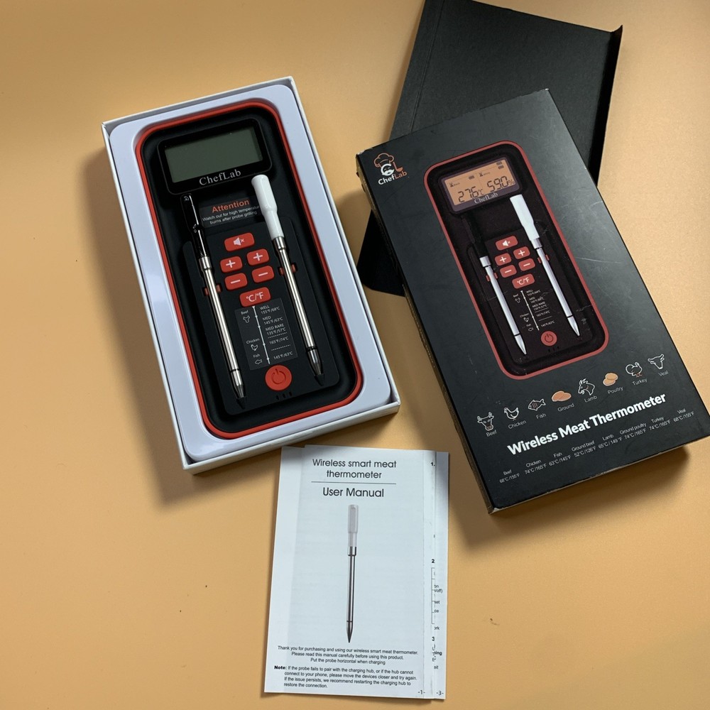 AI Meat Thermometer Wireless, 500ft Long Range Smart Digital Bluetooth