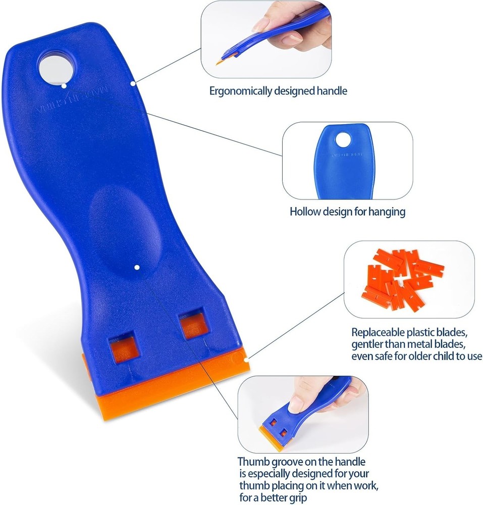 Plastic Razor Blade Scraper Tool, 6 Pcs Razor Scraper with 60 Pcs Plastic Blades