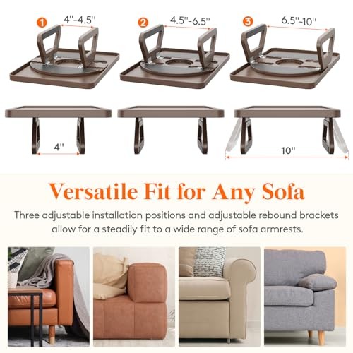 Plastic Rotating Couch Armrest Table, Adjustable Sofa Arm Clip Holder Brown