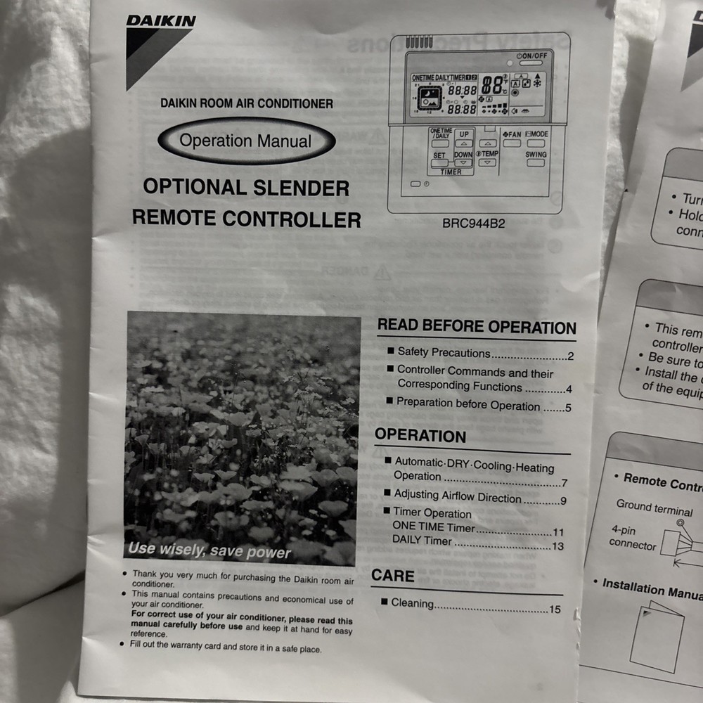 Daikin BRC944B2 Room Air Conditioner Optional Slender Remote Controller NEW