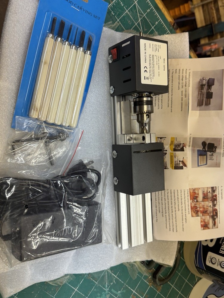 Mini Wood Lathe Machine Multi-Purpose Desktop Power Supports