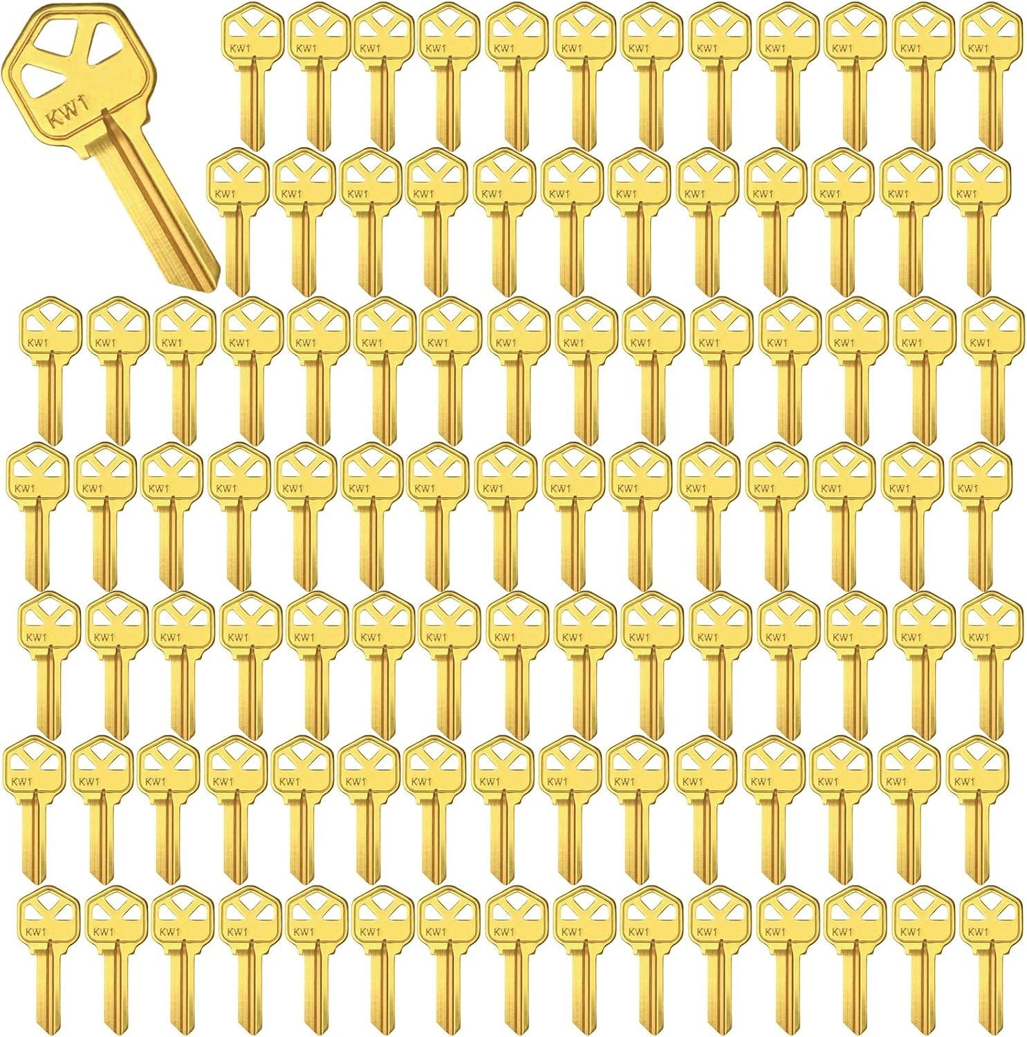 Brass Finish Key Blanks, KW1 Uncut Blank Keys, Pack of 100 Keys