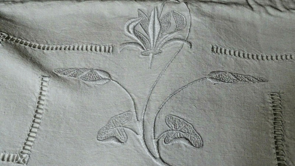 hand embroidered cotton/linen sheet